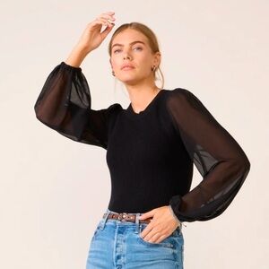 Evereve black sweater with sheer balloons sleeves NWOT
